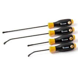 Titan 17004 Seal and O-Ring Remover Set, 4-Piece, CRV Steel Shafts, 5.5" and 8.5" Lengths, Contoured and Spoon Tips