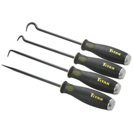 Titan 17224 4-Piece Jumbo Bolstered Pick and Hook Set, 10.5" Chrome Vanadium Steel Shafts, TPR Grips
