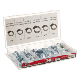 Titan 45348 Hose Clamp Assortment, 34-Piece Set, Worm Gear Style, Steel, Zinc-Plated
