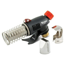Titan 51886 Propane Heat Gun, 842–1022 Degrees F, Push Button Ignition, Hands-Free Stand, Includes Spreader and Deflector Nozzles