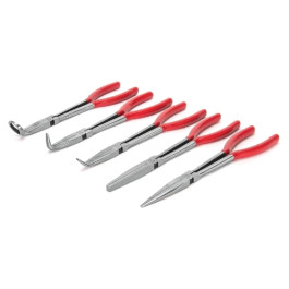 Titan 60769 5-Piece 11" Pliers Set, Long Reach, Serrated Jaws, Red Vinyl Grip