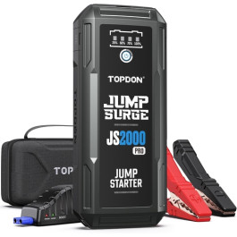 Topdon PJS2000 JumpSurge 2000 Jump Starter, 2000 Peak Amp, 16000 mAh, 12 V, With Battery Clamps And USB-C Cable