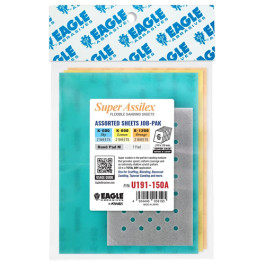 Eagle Abrasives U191-150A Super Assilex Sheets Job-Pak Assorted K600 to K1200 with M Hand Pad, 170 mm x 130 mm
