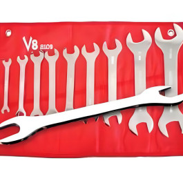 V8 tools 8109 Super Thin Wrench Set, Double Open End, 9 Piece, 18 Sizes, 8 mm to 32 mm