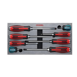 Vessel Tools 9308EVA MEGADORA Tang-Thru Screwdriver Set, JAWSFIT Tips, EVA Foam Inlay, 8 Piece Set