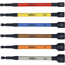 Wiha 70486 Color Coded Magnetic Nut Setter SAE Set, 1/4" Hex Drive, 6" Leng
